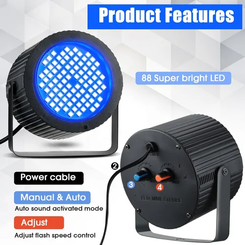 Miniatura 2 de Funtery 2 luces estroboscópicas brillantes de Halloween, 88 LED, iluminación intermitente para fiesta, sonido y modos de velocidad, luces