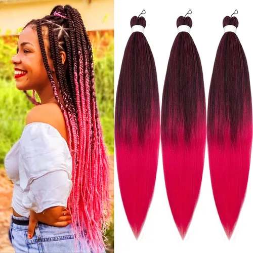 Miniatura 13 de pelo trenzado preestirado marrón, pelo trenzado Kanekalo, pelo trenzado preestirado de 26 pulgadas, 6 paquetes plegados, textura Yaki, extensiones
