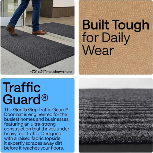 Miniatura 34 de GORILLA GRIP Tapete impermeable para puerta de protección de tráfico, 35 x 23 pulgadas, tapetes de entrada resistentes, tapetes comerciales con Negro