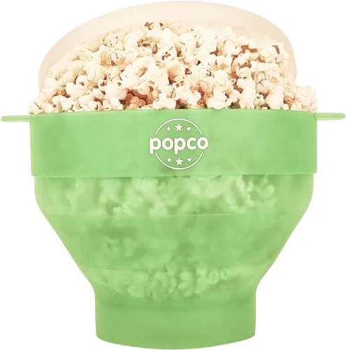 POPCO Palomera de silicona para microondas con asas, palomitas de maíz de silicona, cuenco plegable y apto para lavavajillas - 15 colores Verde