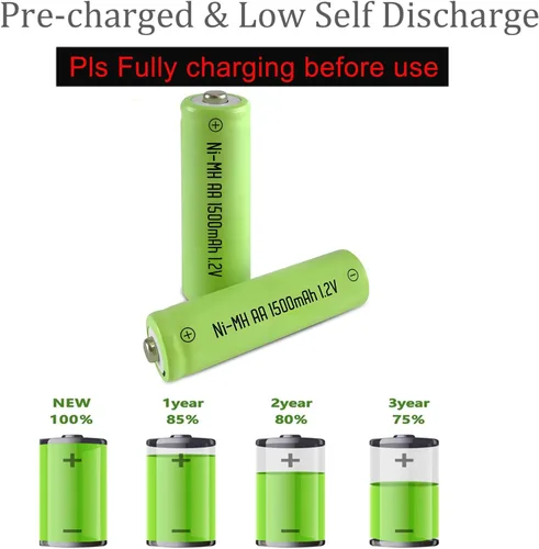 Miniatura 2 de Paquete de 12 pilas recargables AA de 1500 mAh de larga duración, precargadas de alta capacidad precargadas de 1.2 V Ni-MH doble A
