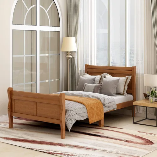 Miniatura 8 de Knocbel Base de cama de plataforma de madera con cabecera y estribo de trineo, capacidad de 200 libras, tamaño individual (espresso)