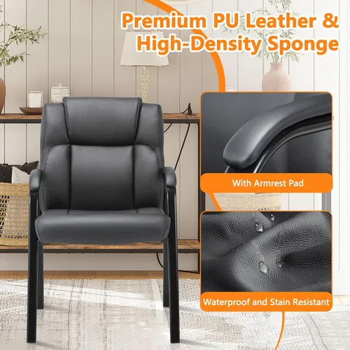 Miniatura 6 de CLATINA Silla de invitados de cuero, silla de mesa de conferencias de recepción con reposabrazos acolchados, sillón estacionario para sala de espera
