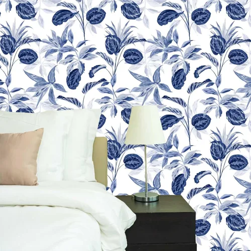 Miniatura 2 de BaoHArtHome Papel tapiz floral azul para despegar y pegar, extraíble, papel de contacto de flores vintage, autoadhesivo, impermeable, apto