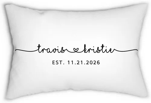 Miniatura 4 de Funda de almohada personalizada para boda con nombres de la pareja y fecha personalizada, almohada con monograma para aniversario de boda, Design #17