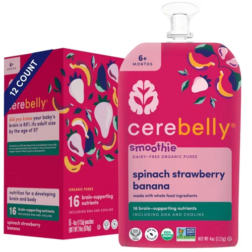 Miniatura 12 de Cerebelly Bolsas de comida orgánica para bebés, batidos de zanahoria morada y arándanos sin lácteos, 16 nutrientes, sin azúcar añadido, fibra y sin