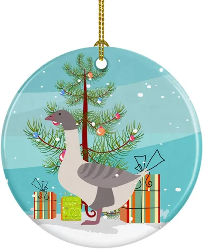 Miniatura 55 de Caroline's Treasures Adorno de cerámica de Navidad pintado o de codorniz chino, decoración colgante de árbol de Navidad verde azulado para el hogar