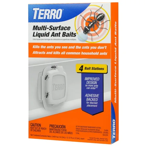 TERRO cebos líquidos para hormigas en interiores con tiras adhesivas para cebado discreto - Trampa de hormigas TERRO y estación de cebo - 4 unidades