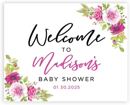 Miniatura 19 de Andaz Press Letrero de bienvenida personalizado de lona grande para baby shower, flores rosas rubor, 16 x 20 pulgadas, alternativa al libro