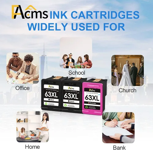 Miniatura 4 de Paquete de 3 cartuchos de tinta 63XXL de repuesto para cartuchos de tinta HP 63XL 63XL 63 XL, funciona con Officejet 3830 4650 4652 4655 5200 5255