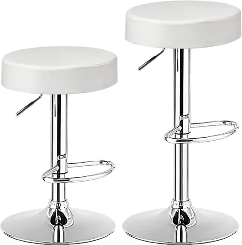 Miniatura 10 de ReunionG Juego de 2 taburetes de bar giratorios, taburetes de bar ajustables con reposapiés y base cromados, modernos taburetes de isla de piel
