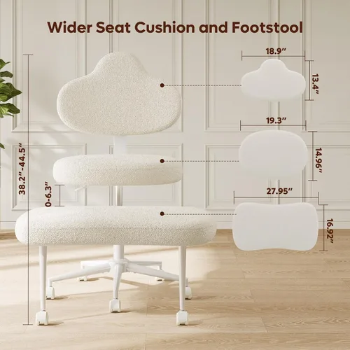 Miniatura 2 de Pinmoco Silla de Oficina para Sentarse con Piernas Cruzadas con Ruedas, Silla de Meditación, Silla TDAH para Adultos, Respaldo y Asiento más Anchos