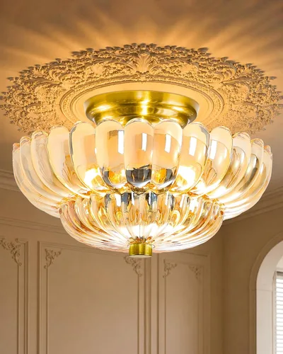 Miniatura 23 de Luces de Techo Semiempotradas Lámpara de Techo de Cristal Marrón Candelabros Base Negra Iluminación Moderna Accesorio de Luz Adecuado para Sala