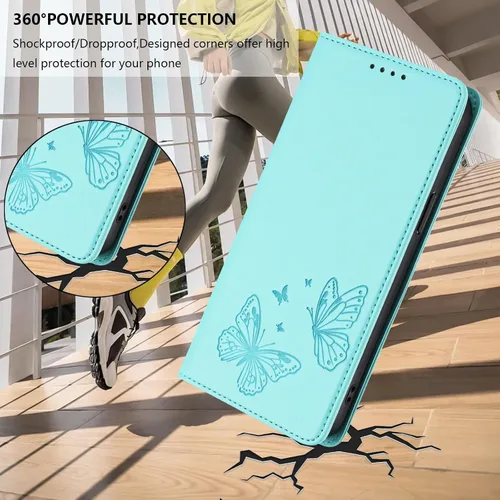 Miniatura 45 de Butterfly Embossed Leather Wallet Flip Case for Motorola Moto E22i 4G, Magnetic Closure, RFID Blocking Cover, Card Holder Black.