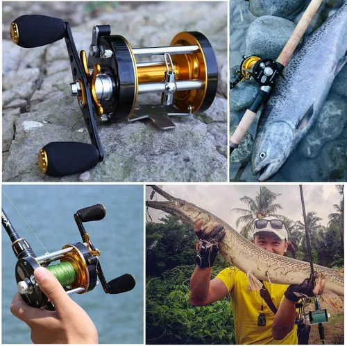 Miniatura 6 de Sougayilang - Carrete de pesca redondo, carrete convencional, cuerpo de metal reforzado y arrastre supremo de estrella
