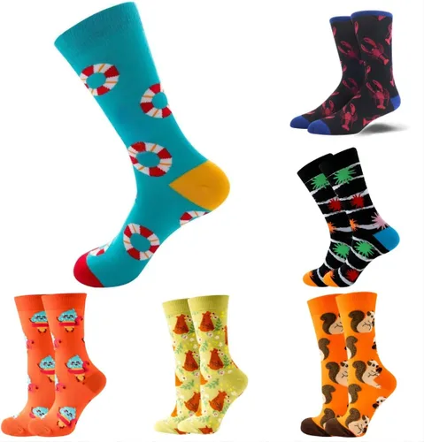 Calcetines deportivos de media pantorrilla con diseño de animales frutales, piña, pingüino, gato, para mujeres y hombres