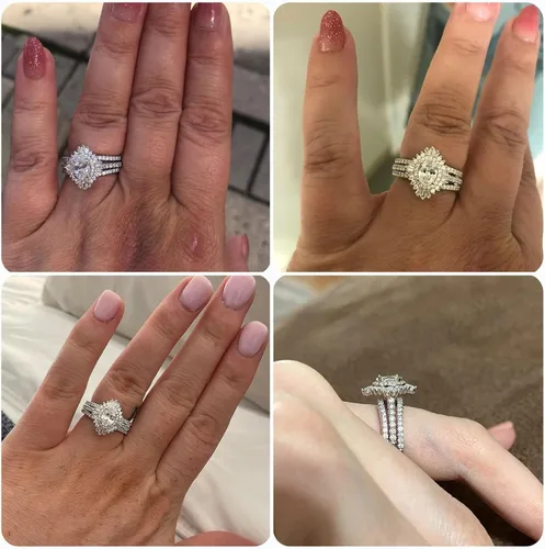 Miniatura 2 de Newshe Jewellery Anillos de compromiso vintage para mujer AAAAA CZ anillo de boda realzador nupcial conjunto de 3.5 quilates plata de ley 925 halo
