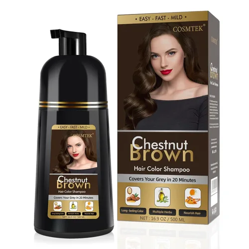 Champú de tinte para el cabello castaño permanente para hombres y mujeres, champú instantáneo de color de cabello para cobertura de canas, 16.9