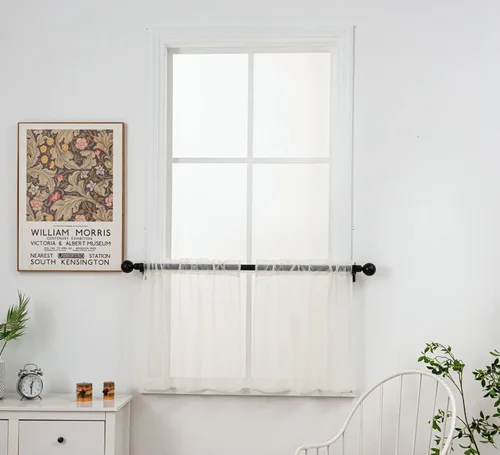 PI Cortinas Transparentes de Nivel Color Beige de 24 Pulgadas de Largo, Cortinas Cortas de Media Ventana para Cocina/Baño con Bolsillo para Barra, 2