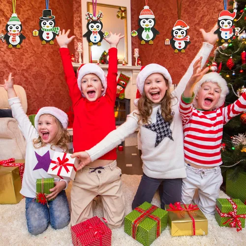 Miniatura 5 de Fennoral Paquete de 12 Manualidades de Pingüino para Niños Haz Tu Propio Pingüino Adornos de Navidad de Espuma Manualidades DIY para Niños Niñas