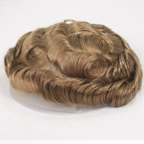 Miniatura 17 de Voloria Toupee para hombre ultra fina piel PU hombres postizo europeo virgen cabello humano reemplazo piezas 10x8inch 7 color marrón claro