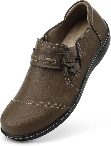 LAZYPOP Mocasines de cuero clásicos y cómodos para mujer, bonitos zapatos de vestir informales, ligeros, para caminar, zapatos planos para el