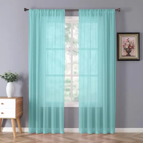 Miniatura 44 de Tollpiz - Juego de 2 paneles de cortinas de velo traslúcidas para media ventana, cortas, con textura de lino y bolsillo para cortinero, filtran