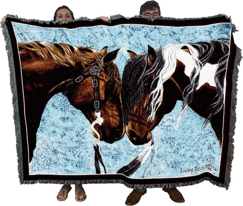 Miniatura 13 de Pure Country Weavers Manta con diseño de hermosas rubias de Robert Duncan, regalo para los amantes de los caballos, manta occidental tejida