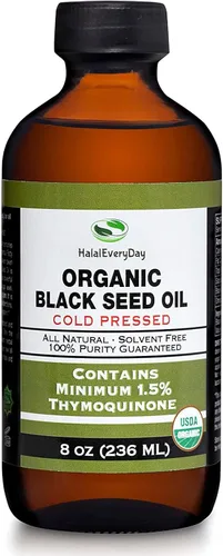 Aceite orgánico de semilla negra – Botella de vidrio prensado en frío certificado por USDA, más de 1.5% timoquinona, 3 veces más de fuerza de comino