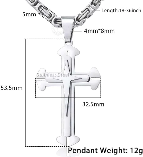 Miniatura 10 de Trendsmax - Collar con colgante de cruz para hombre, acero inoxidable, cadena bizantina de 22 24 26 28 30 pulgadas