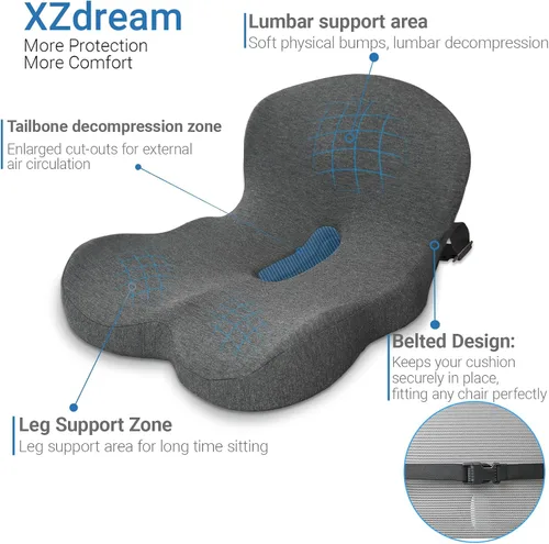 Miniatura 3 de Cojín de asiento de espuma viscoelástica, cojín para silla de oficina con soporte lumbar para aliviar la presión de la espalda, cojín de asiento