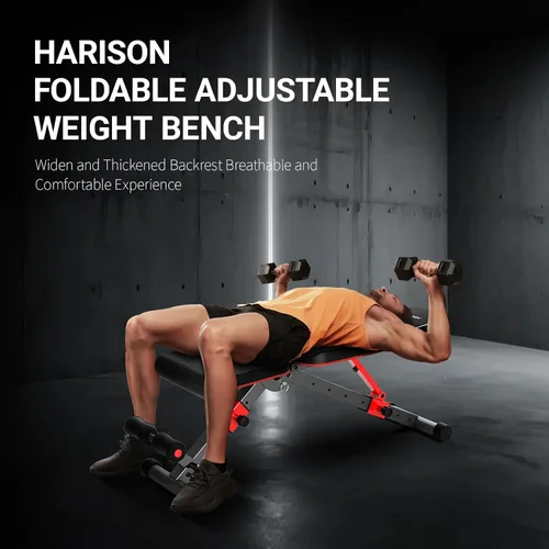 Miniatura 7 de HARISON Banco de pesas, bancos de pesas plegables para gimnasio en casa con 800 libras, prensa de banco de entrenamiento de cuerpo completo, banco