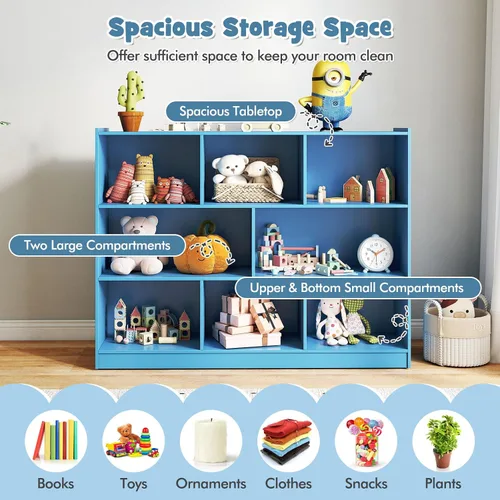 Miniatura 5 de HONEY JOY Organizador de almacenamiento de juguetes para niños, estante de almacenamiento de 8 secciones para preescolar, organizador de estante