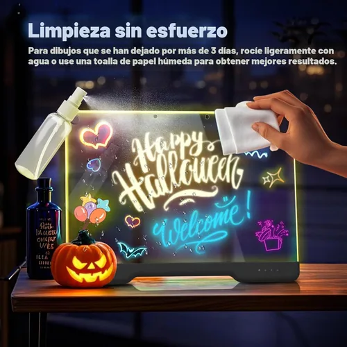 Miniatura 6 de Tablero de notas LED Doodle Glow recargable de 16 pulgadas, 7 modos de luz de colores, almohadilla de dibujo iluminada de arte neón de borrado