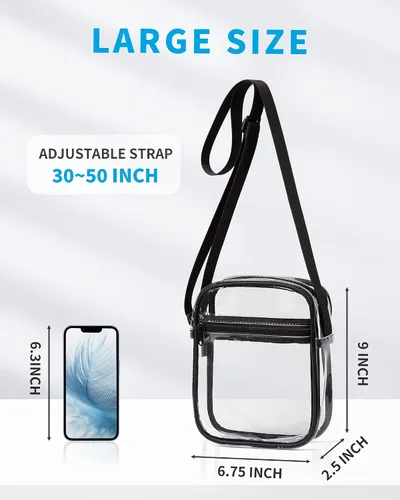 Miniatura 3 de Vorspack Bolso de PVC aprobado para estadios, bolsa cruzada transparente con bolsillo frontal para conciertos, deportes, festivales