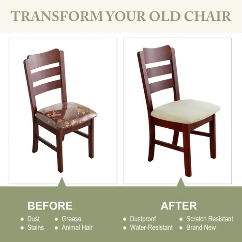 Miniatura 5 de Juego de 6 fundas impermeables para asiento de silla de comedor, elásticas, extraíbles y lavables, fundas de asiento para silla de comedor