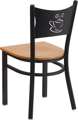 Miniatura 4 de Flash Furniture Silla de restaurante de metal con respaldo de café negro de la serie HERCULES - Asiento de madera natural Asiento de madera