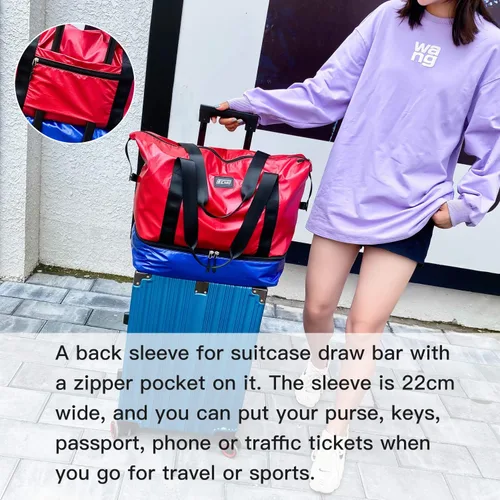 Miniatura 6 de fancyfree Bolsa de doble capa, bolsa de viaje grande con compartimento inferior para zapatos, bolsa de lona ideal para mujeres y hombres