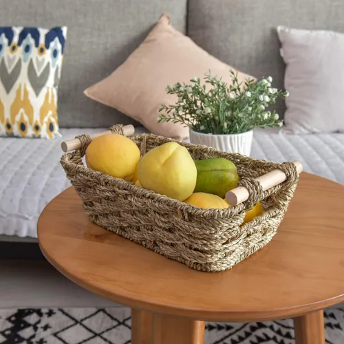 Miniatura 4 de GRANNY SAYS Cestas de almacenamiento medianas tejidas a mano con asas de madera, cestas de mimbre de hierba marina para organizar, cestas