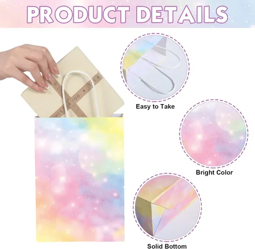 Miniatura 3 de Maitys 24 bolsas de regalo de arcoíris pastel con papel de seda, bolsas de recuerdo de fiesta de Pascua, bolsa de regalo pastel para niños y niñas