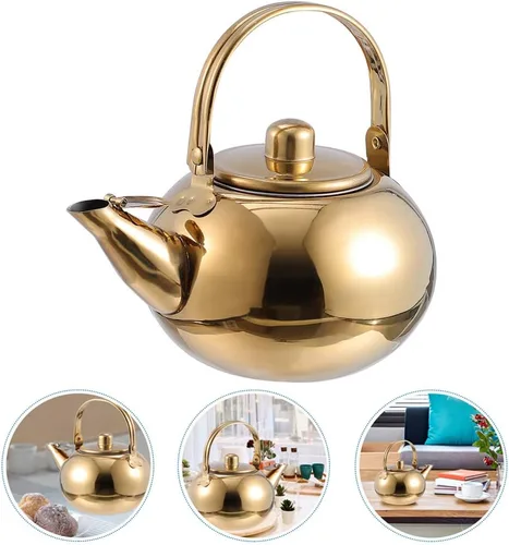 Miniatura 9 de Tetera de filtro para tetera, tetera segura para estufa, mango fresco al tacto, infusor extraíble, hojas sueltas, té, silbido, tetera