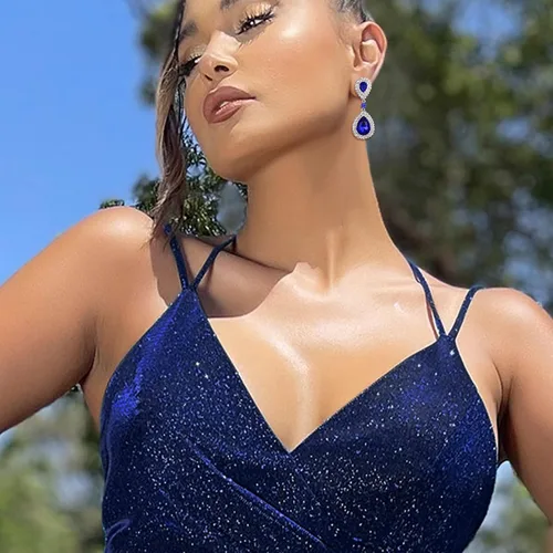 Miniatura 2 de BriLove Aretes colgantes de cristal para novia de moda para mujer, Cristal