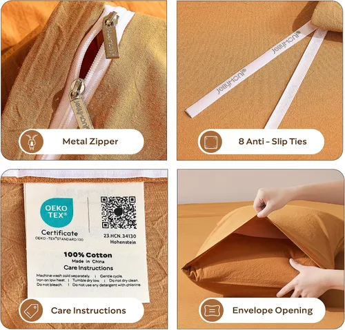 Miniatura 6 de JELLYMONI Funda de edredón tamaño individual, funda de edredón 100% algodón lavado con textura similar al lino, ropa de cama transpirable y suave