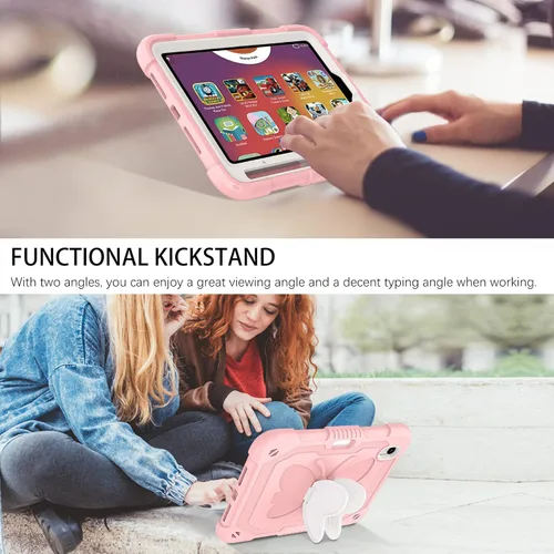 Miniatura 5 de DUEDUE Funda para iPad mini 7 (A17 Pro) 2024, iPad mini 6 2021, alas de mariposa con soporte para lápiz, funda protectora a prueba de golpes