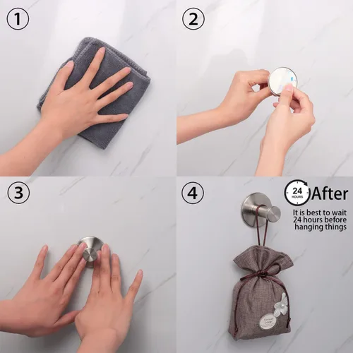 Miniatura 7 de Ganchos para Toallas de Baño, Paquete de 4 Ganchos Autoadhesivos para Abrigos, Gancho Resistente para Bata Sin Perforación, Acero Inoxidable SUS 304