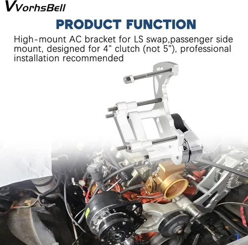 Miniatura 6 de Kit de Soporte de Compresor AC R4 de Intercambio LS con Tensor Compatible con LSX, LS2 LS3 LS6 LQ4 LQ9 L92 L99 Camiones/SUV Vortec GM R4 Compresor