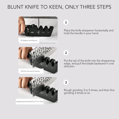 Miniatura 7 de Afilador de cuchillos de diamante, herramienta de afilado de cuchillos de 3 etapas, herramienta de molienda manual Kinfe con mango ergonómico, Negro