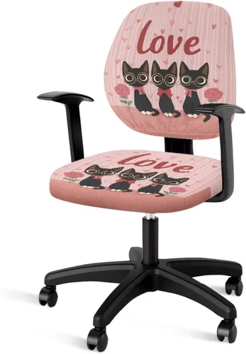 Juego de 2 fundas elásticas para el día de San Valentín, diseño de corazón de gato y rayas rosas, para silla de oficina, acogedora, transpirable,