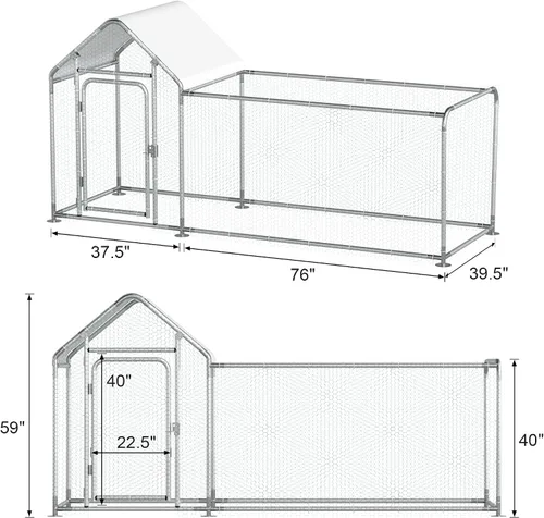 Miniatura 6 de Gallinero de metal, gallinero con cubierta impermeable y anti-UV, jaula de aves de corral con puerta con cerradura, gallinero para gallinas de pato
