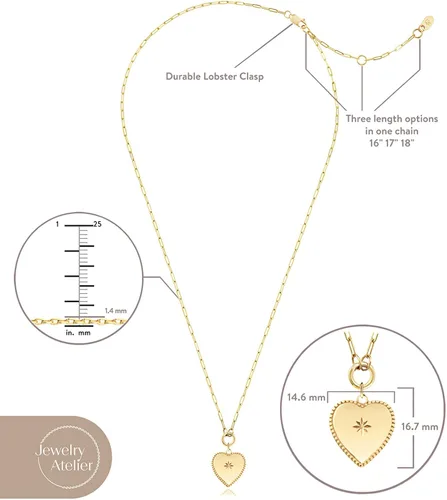 Miniatura 5 de Jewelry Atelier Collares de corazón rellenos de oro dije de corazón con relleno de oro amarillo de 14 quilates con cadena de clip sólido para mujer